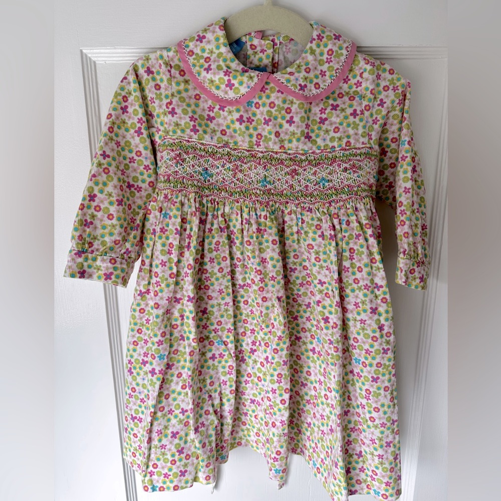 Anavini toddler girl warm long sleeve smocked corduroy floral dress. Easter!